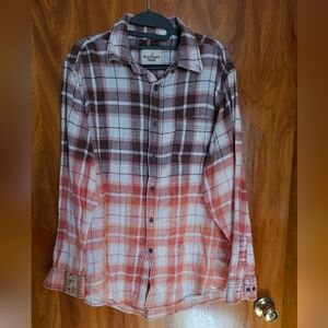 Women's Plaid Button Down Shirt in Brown and Orange